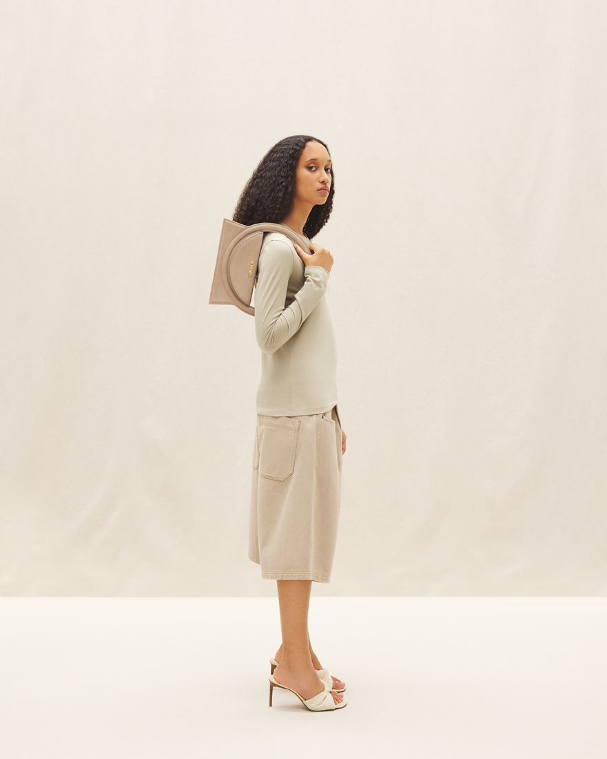 Jacquemus Le Sac Rond Round Handle Circle Purse Shoulder Bag in Beige Suede Leather